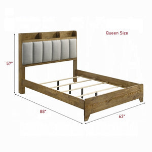 English Elm Transitional Queen Bed Upholstered Headboard Wood Frame with Built-in Usb Charging Port B2741S00757