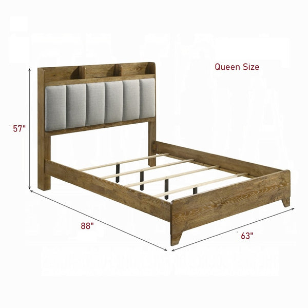English Elm Transitional Queen Bed Upholstered Headboard Wood Frame with Built-in Usb Charging Port B2741S00757