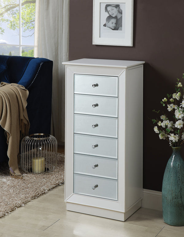 English Elm Talor White Finish Jewelry Armoire with Mirror, Velvet-Lined Drawers, Side Hooks & Anti-Tip Strap B2726P256368