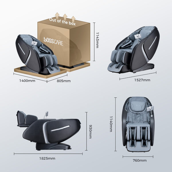 English Elm Massage Chair 4d Robotic Sl Track Zero Gravity Full Body Airbag Touchscreen Spa Recliner Black+ Gray W730P343904