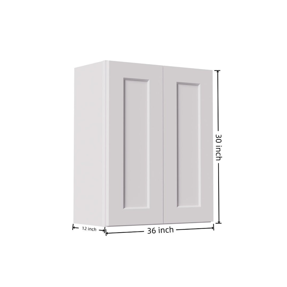 English Elm 36 Inch Solid Wood Shaker Wall Cabinet White Double Door Kitchen Bathroom Storage T2950P396802