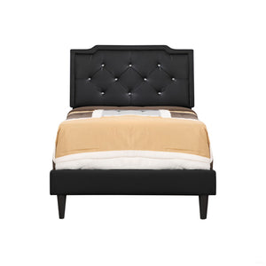 English Elm Chic Tufted Black Twin Bed with Adjustable Headboard, Sleek Modern Design for Small Spaces B078118232