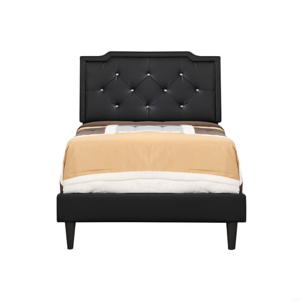 English Elm Chic Tufted Black Twin Bed with Adjustable Headboard, Sleek Modern Design for Small Spaces B078118232