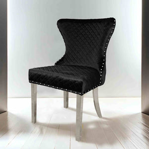 English Elm Glam 2Pc Side Chair Set - Chic Black Upholstered Chairs With Silver Legs & Diamond Nailhead Trim B2741P406808