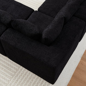 English Elm [video]151.6-inch Modular Chenille Sectional with Deep Seats and Chaise for Open Living Spaces Black W3505S00059