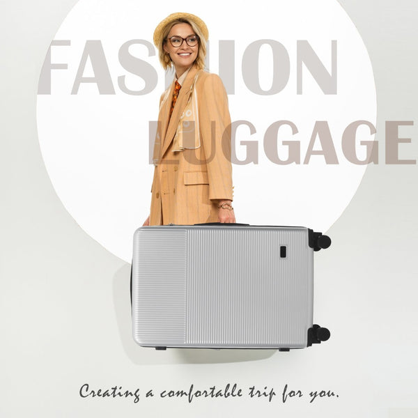 English Elm Luggage 5 Piece Hardside Abs Set with Front Access Carry on and Tsa Spinner Wheels Silver N732P391579D