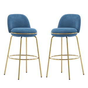 English Elm Christopher Knight Home® - Rio Claro Metal Upholstered Barstool Set of 2 – Sculptural Rounded Seat, Low Back, Stain-Resistant Fabric, Durable Frame, Space-Saving Design Blue,Gold N775P268026U