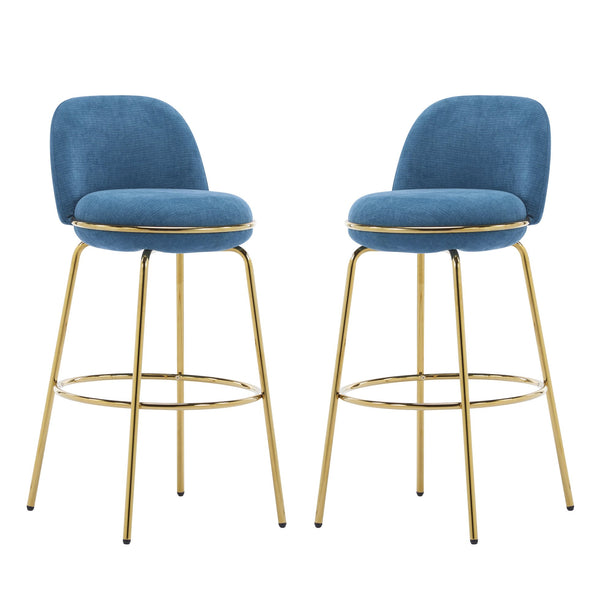 English Elm Christopher Knight Home® - Rio Claro Metal Upholstered Barstool Set of 2 – Sculptural Rounded Seat, Low Back, Stain-Resistant Fabric, Durable Frame, Space-Saving Design Blue,Gold N775P268026U