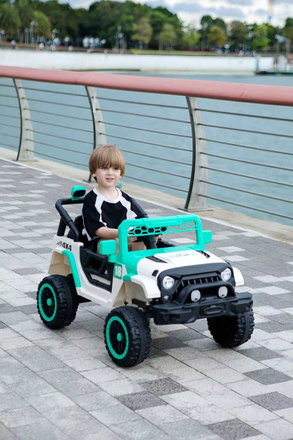 English Elm 12v Ride on Toddler Car with Remote Control Spring Suspension and Off Road 4x4 Drive White+Green W3822P371909