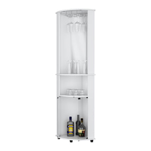 English Elm White Corner Bar Cabinet with Glass Door Wine Rack and Three Tier Open Shelving B062P461071