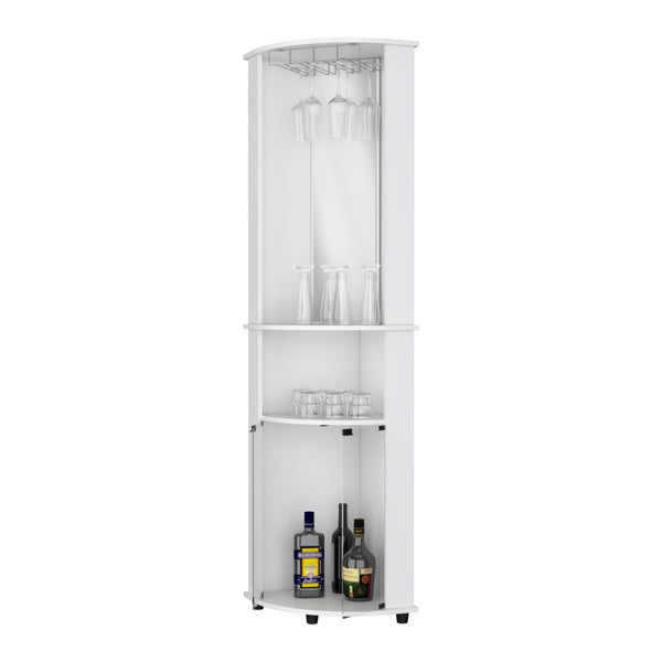 English Elm White Corner Bar Cabinet with Glass Door Wine Rack and Three Tier Open Shelving B062P461071