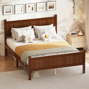 English Elm Twin Platform Bed Vertical Slat Headboard Farmhouse Shaker Wood Grain Finish Bedroom Dark Walnut N733P422479P