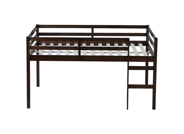 English Elm Full Rubber Wood Loft Bed Espresso — Space-Saving Full-Size Loft with Ladder, Sturdy 400 lb Capacity, Minimalist Design W504P228818