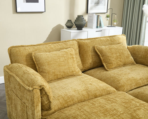 English Elm United Cozy Chenille Sofa For Two With Detachable Armrests, Footstools & Convenient Side Pockets W1568S00140-GIGA