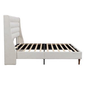 English Elm King Upholstered Platform Bed Frame King Size with High Wave Headboard, Chenille Ivory, Noise-Free EVA, 1000lb Capacity, No Box Spring Needed, Easy Velcro Assembly W1716P362410