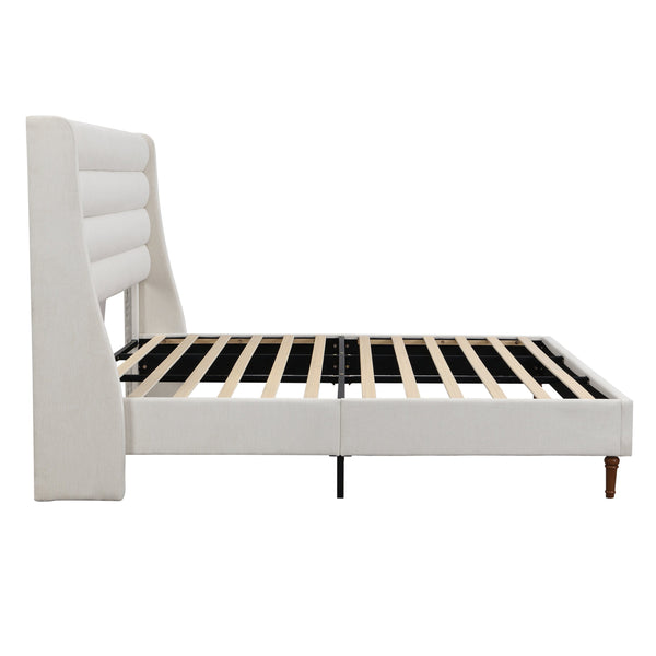 English Elm King Upholstered Platform Bed Frame King Size with High Wave Headboard, Chenille Ivory, Noise-Free EVA, 1000lb Capacity, No Box Spring Needed, Easy Velcro Assembly W1716P362410