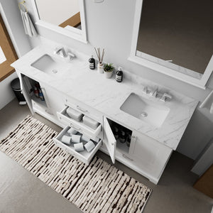 English Elm White Double Bath Vanity With Carrara Marble Top, Soft-Close Hardware, And Elegant Matching Mirrors B2731S00814-GIGA