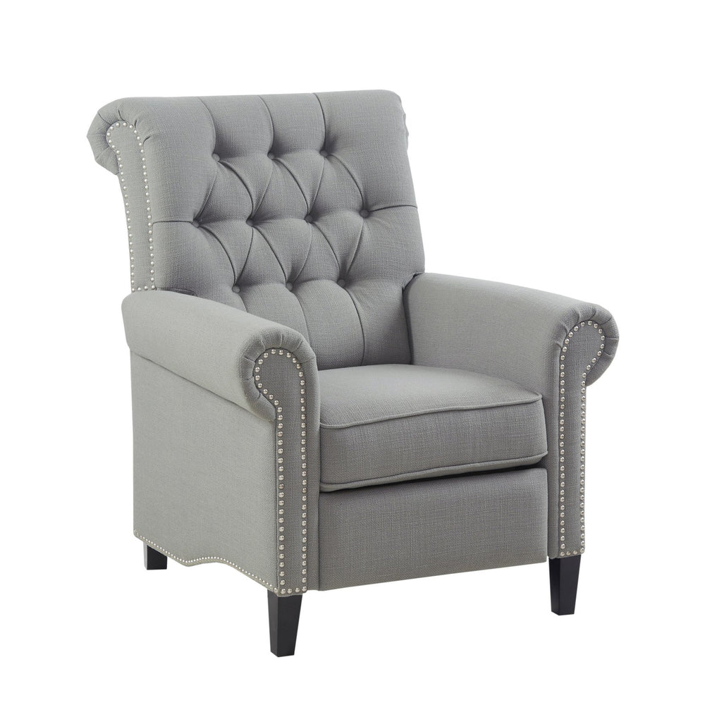 JLA Home Madison Park - Upholstered Aidan Push-Back Recliner Chair in Grey with Button-Tufted Back, Pewter Nailhead Trim & Plush Comfort MP103-0826
