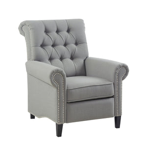 JLA Home Madison Park - Upholstered Aidan Push-Back Recliner Chair in Grey with Button-Tufted Back, Pewter Nailhead Trim & Plush Comfort MP103-0826