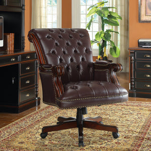 English Elm Everly Dark Brown Tufted Adjustable Height Office Chair with Plush Leatherette, Ergonomic Comfort and Timeless Style B062P328649