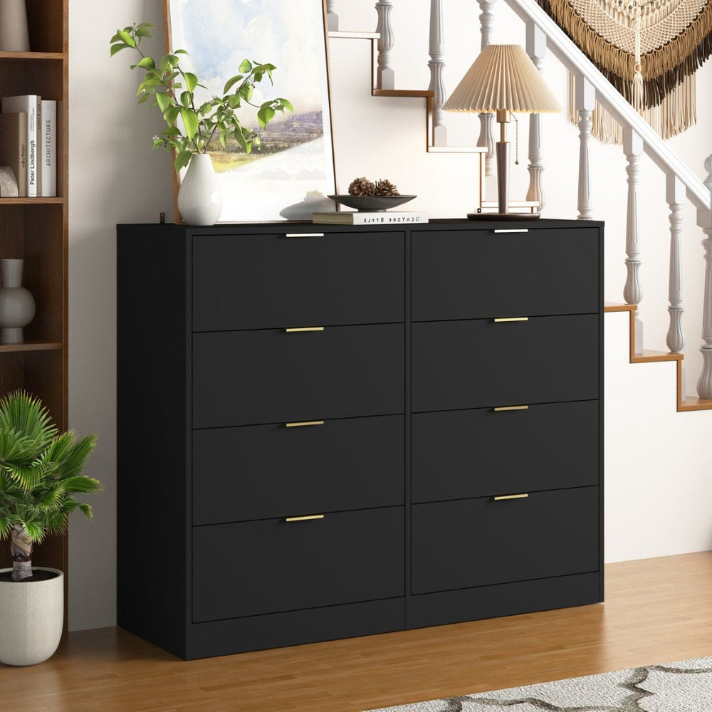 English Elm 8 Drawer Tall Chest Slim Particleboard Build Smooth Gliding Storage for Bedroom Closet Black W409S00027