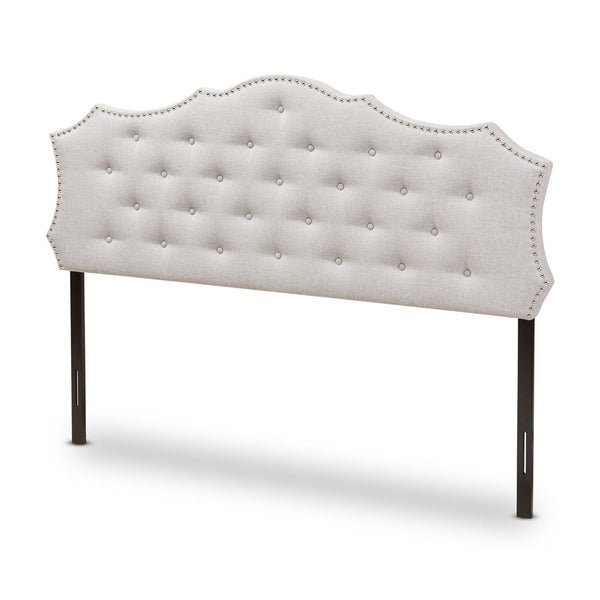 Baxton Studio Baxton Studio Aurora Queen Size Headboard - Luxurious Greyish Beige Upholstered Design with Nailhead Trim BBT6693-Greyish Beige-Queen HB-H1217-14