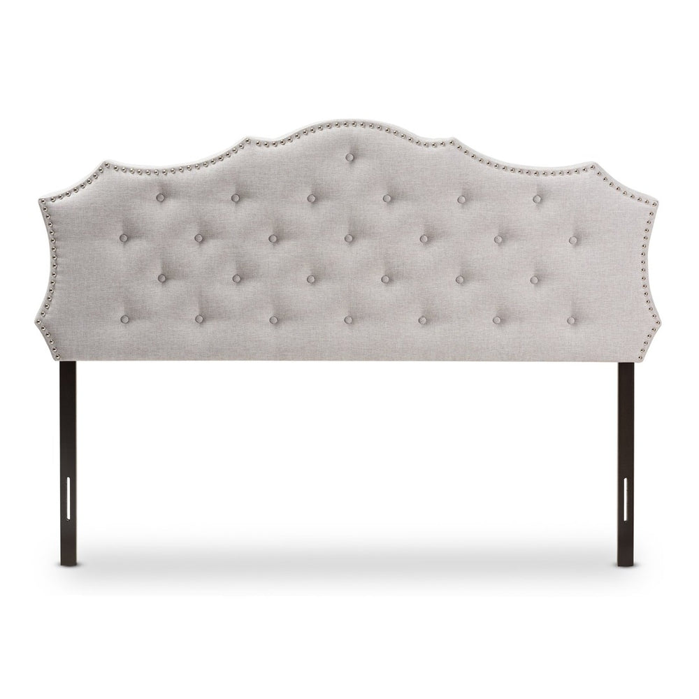 Baxton Studio Baxton Studio Aurora Queen Size Headboard - Luxurious Greyish Beige Upholstered Design with Nailhead Trim BBT6693-Greyish Beige-Queen HB-H1217-14