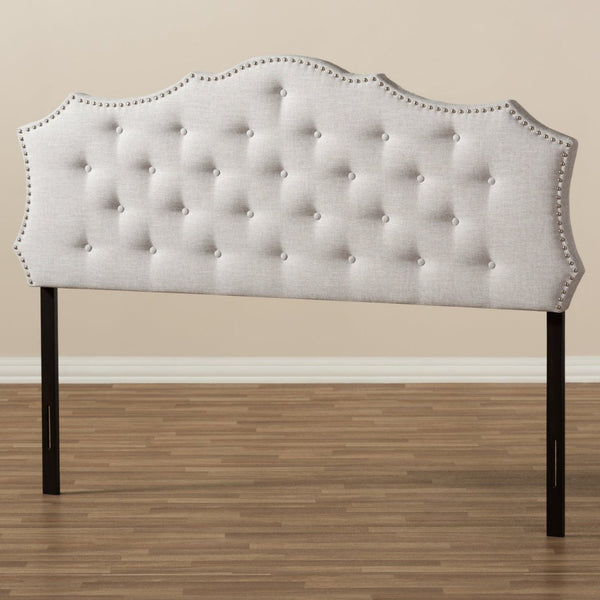 Baxton Studio Baxton Studio Aurora Queen Size Headboard - Luxurious Greyish Beige Upholstered Design with Nailhead Trim BBT6693-Greyish Beige-Queen HB-H1217-14