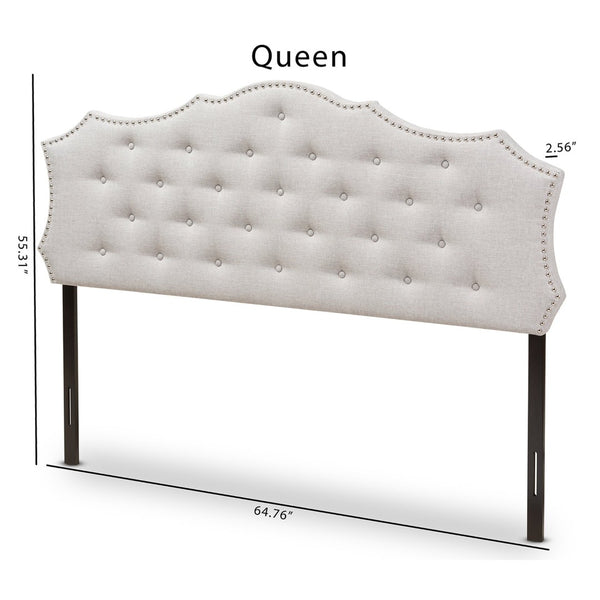 Baxton Studio Baxton Studio Aurora Queen Size Headboard - Luxurious Greyish Beige Upholstered Design with Nailhead Trim BBT6693-Greyish Beige-Queen HB-H1217-14