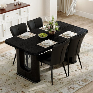 English Elm Table Set: Modern Black Wood Textured Dining Table With 4 Stylish Pu Chairs For Contemporary Dining W1151S04314-GIGA