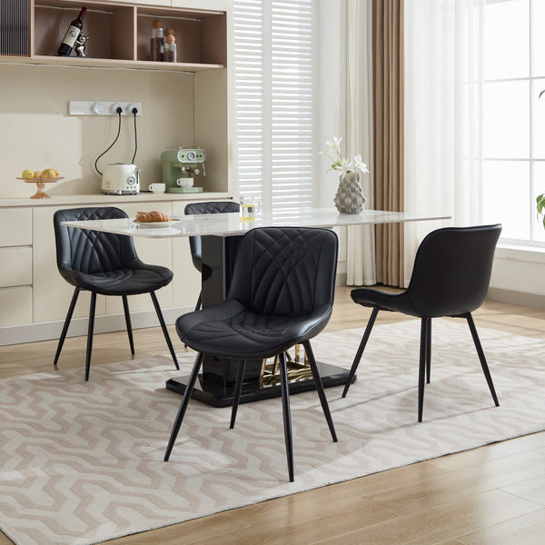 English Elm Dining Curved Back Dining Chair Set of 2 — Ergonomic Upholstered PU with Perforation, Thick Cushion, Floor-Safe Caps Black W1143P254981