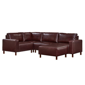 English Elm Modern Five Piece Modular Sectional with Ottoman Pu Leather Living Room Sofa Set Burgundy W1097S00268