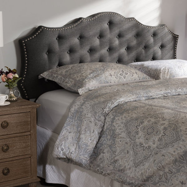 Baxton Studio Baxton Studio Aurora King Size Headboard - Elegant Dark Grey Fabric with Nailhead Trim & Tufting BBT6693-Dark Grey-King HB-H1217-20