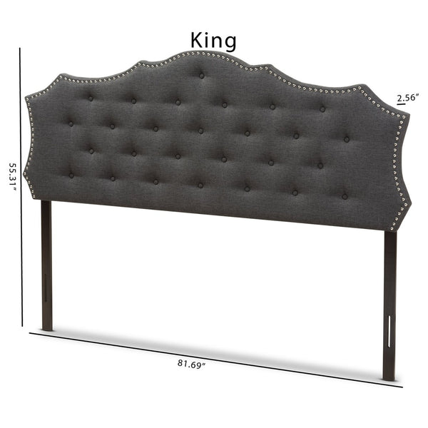 Baxton Studio Baxton Studio Aurora King Size Headboard - Elegant Dark Grey Fabric with Nailhead Trim & Tufting BBT6693-Dark Grey-King HB-H1217-20