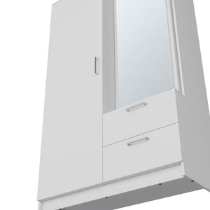 English Elm Vinco White Armoire with Mirror, 1 Door, 2 Drawers, 6 Shelves, Hidden Shoe Rack & Hanging Rod B097S00233