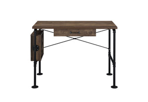 English Elm Endang Weathered Oak & Black Writing Desk with Drawer and 3-Tier Left Shelf, KD Metal Frame B2726P279122