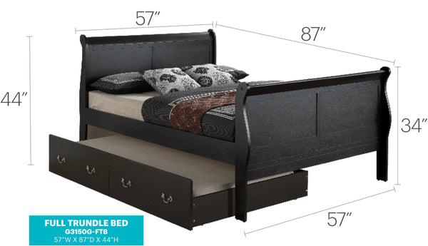 English Elm Classic Black Trundle Bed With Storage Drawers, 44"H x 57"W x 87"D Sturdy Particleboard, Traditional Style B078S00356