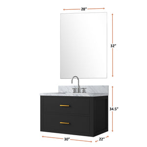 English Elm Black Single-Sink Vanity Set With Carrara Marble Countertop, Mirror & Faucet – Elegant Bathroom Upgrade B2731S01978