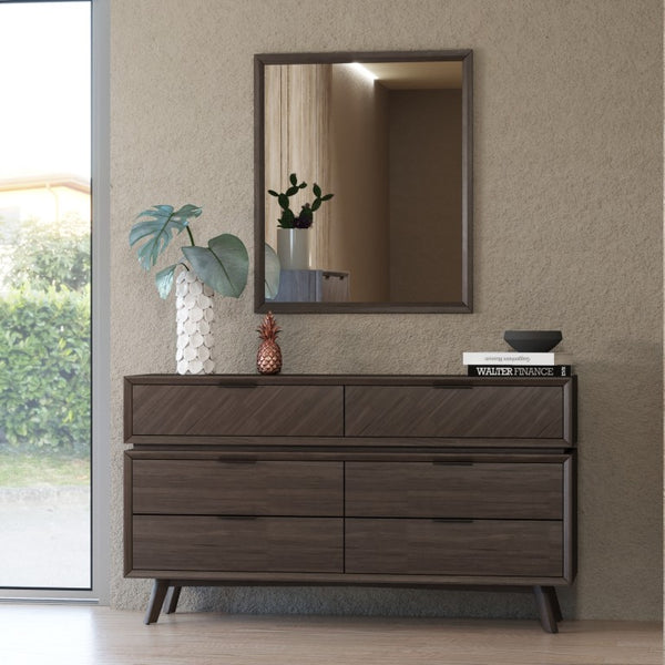 VIG Furniture Roger Solid Acacia Dresser With 6 Drawers, Mid-Century Rustic Industrial Style, W65 X D18 X H35 VGWDSTHL-DR6D-SANTI