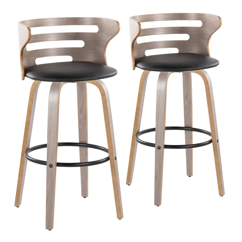 English Elm Cosini 30" Mid-Century Modern Barstools Set Of 2 - Stylish Swivel Design In Light Grey Wood & Black Faux Leather B202S00511