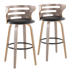 English Elm Cosini 30" Mid-Century Modern Barstools Set Of 2 - Stylish Swivel Design In Light Grey Wood & Black Faux Leather B202S00511