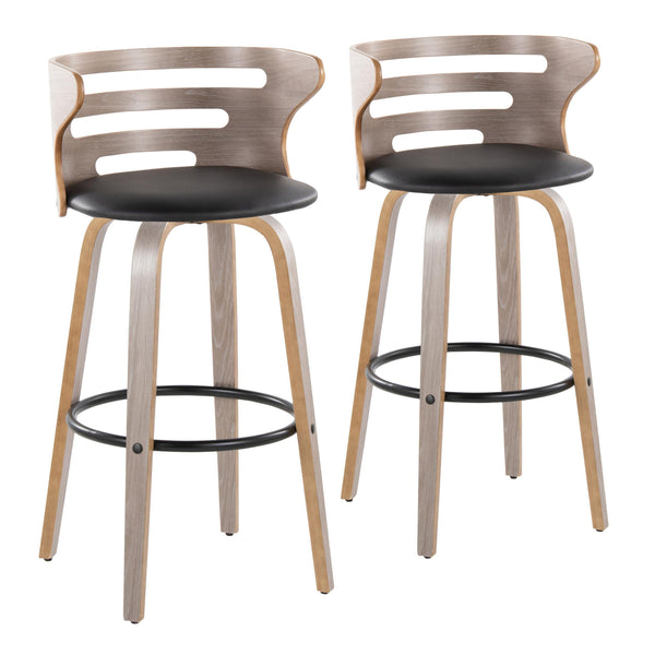 English Elm Cosini 30" Mid-Century Modern Barstools Set Of 2 - Stylish Swivel Design In Light Grey Wood & Black Faux Leather B202S00511