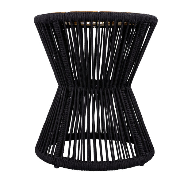 English Elm Scott Living Nara Outdoor Acacia Wood Side Tables with Woven Rope Iron Frame Set Black,Teak N770PS2354692B