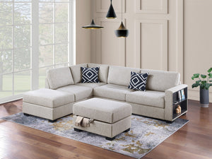 English Elm 3-Piece Boucle Sectional Sofa with Reversible Chaise, Built-In Shelf & Storage Ottoman for Living Rooms Beige 34 L x 26 W x 46 H B011S01778