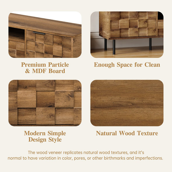 English Elm Mid retro TV Stand for TVs up to 85" — Medieval-inspired media console with 2 drawers, 4 cabinets, cable management Natural N710P193724P