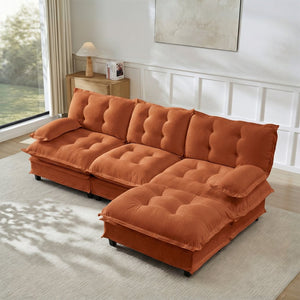English Elm 107" Modular Cloud Sectional Chenille Deep Seat Couch with Lattice Cushions for Apartments Orange W714S01738