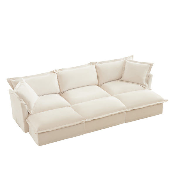 English Elm Living Room Sofa Slipcovered 3-Seater With 3 Ottomans, Chenille Comfort, Versatile & Washable Design W3041S00146