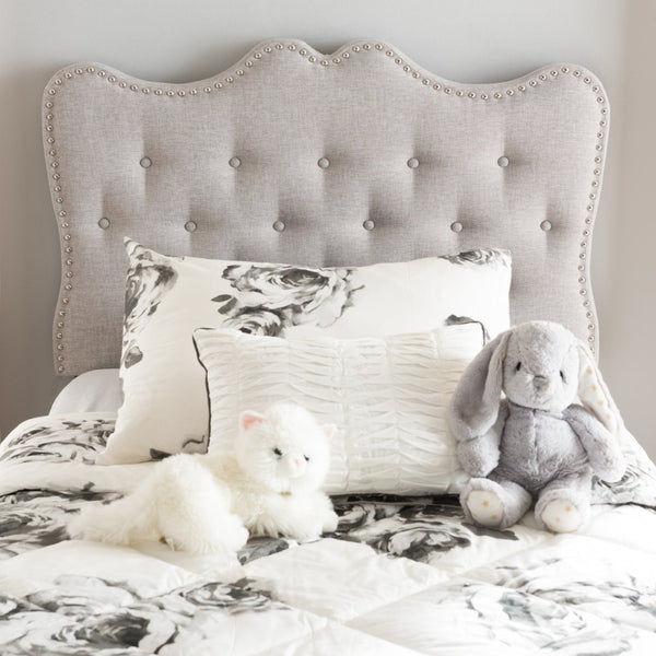 Baxton Studio Baxton Studio Emma Twin Size Headboard - Modern Greyish Beige Upholstered Design with Nailhead Trim BBT6694-Greyish Beige-Twin HB-H1217-14