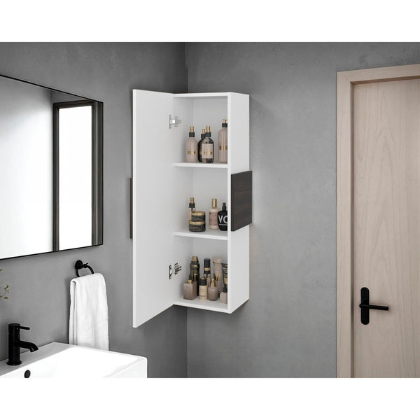 English Elm White Slim Floor Cabinet with Three Shelves for Bathroom or Laundry Room Storage B062P486490