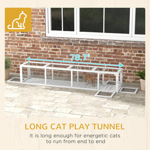 English Elm PawHut Extendable Outdoor Cat Tunnel 79" Wooden Catio Run with Weatherproof Mesh, Multi-Entry White+Black W2225P200586